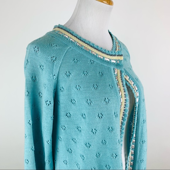 Gaxelle Ribbon Trim Pointelle Cardigan Grandmacore Sweater Small - Picture 5 of 12